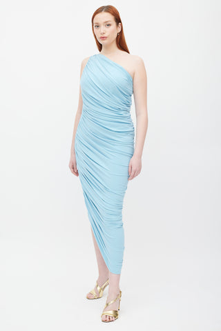 Norma Kamali Blue One Shoulder Diana Dress