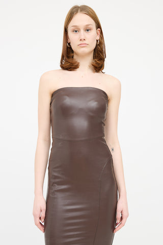 Norma Kamali Brown Faux Leather Sleeveless Dress