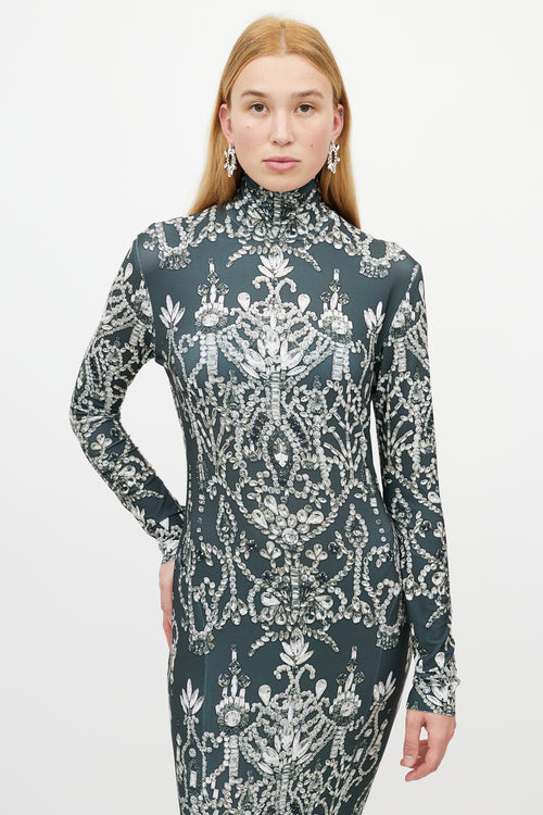 Norma Kamali // Green & Multicolour Jewel Fishtail Dress – VSP Consignment