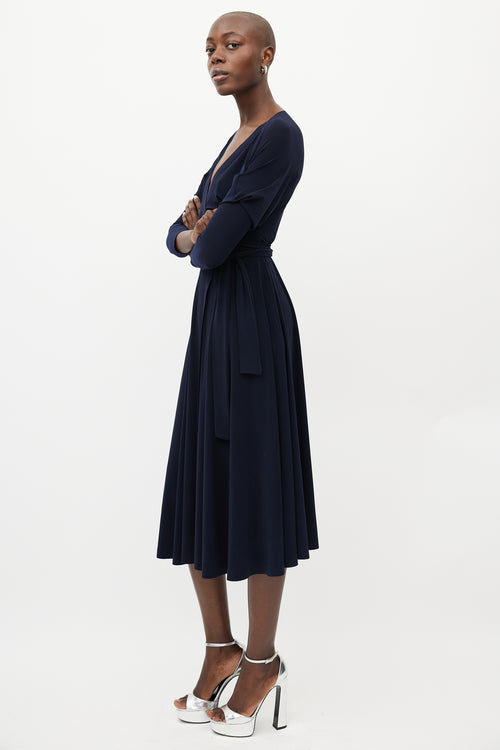 Norma Kamali Navy Dolman Wrap Flared Dress