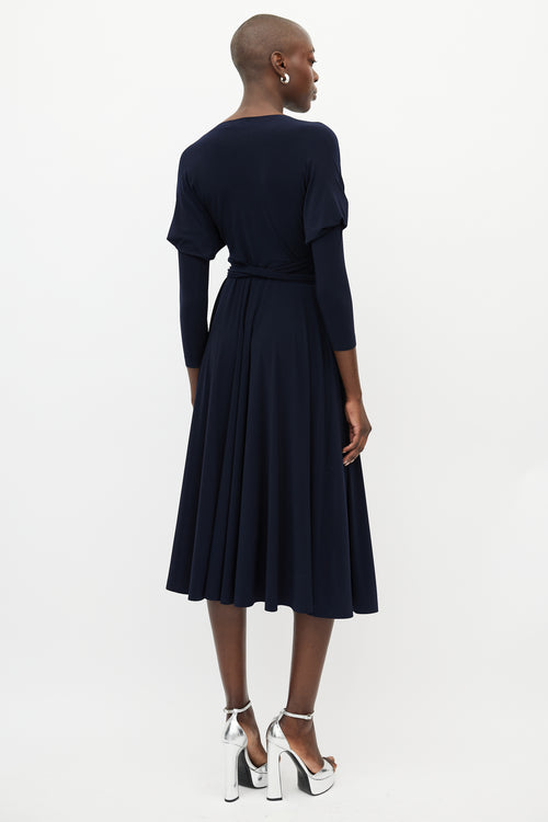 Norma Kamali Navy Dolman Wrap Flared Dress