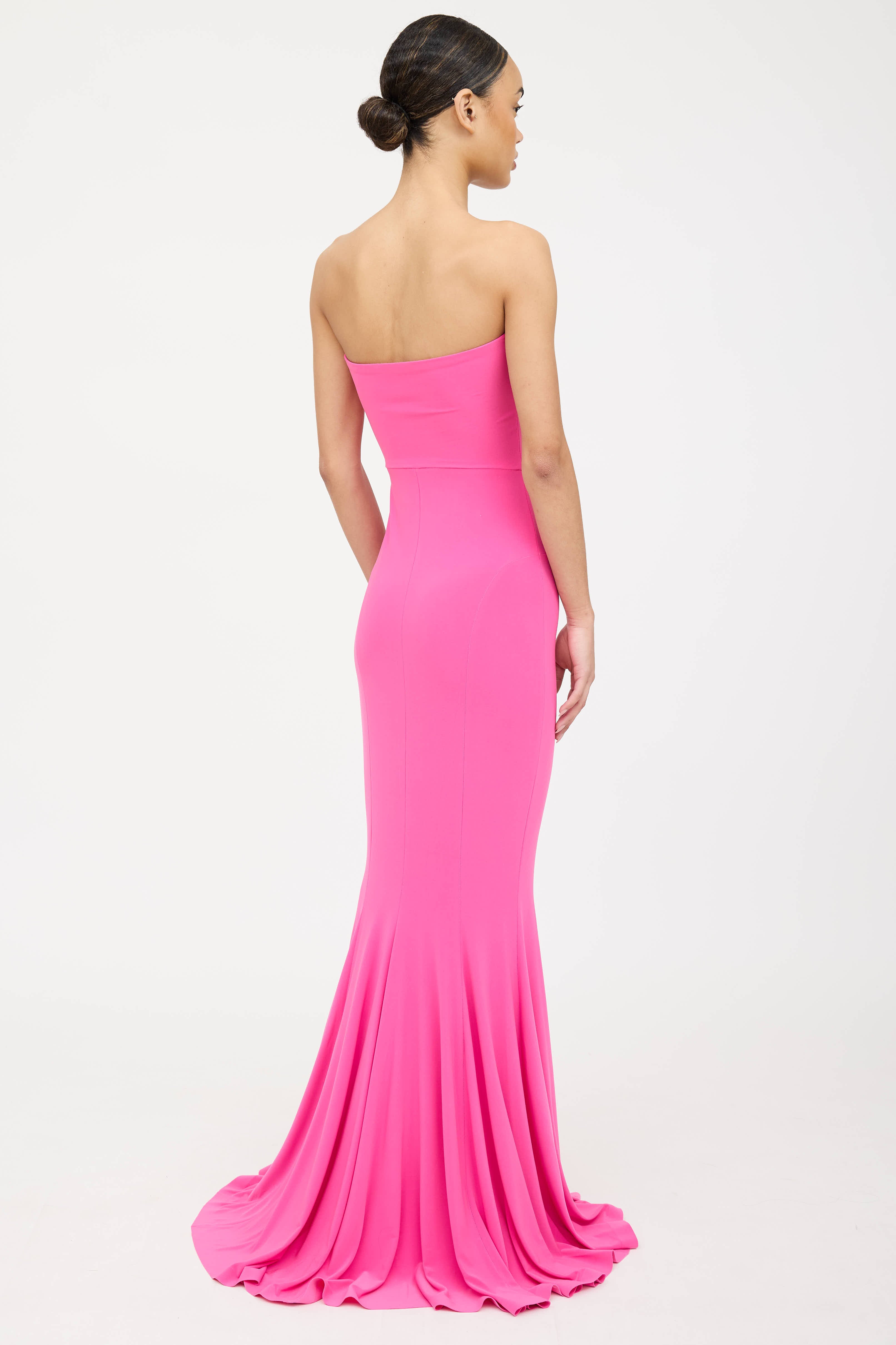 norma kamali fishtail dress pink Norma Kamali Diana Fishtail Gown In Fuchsia