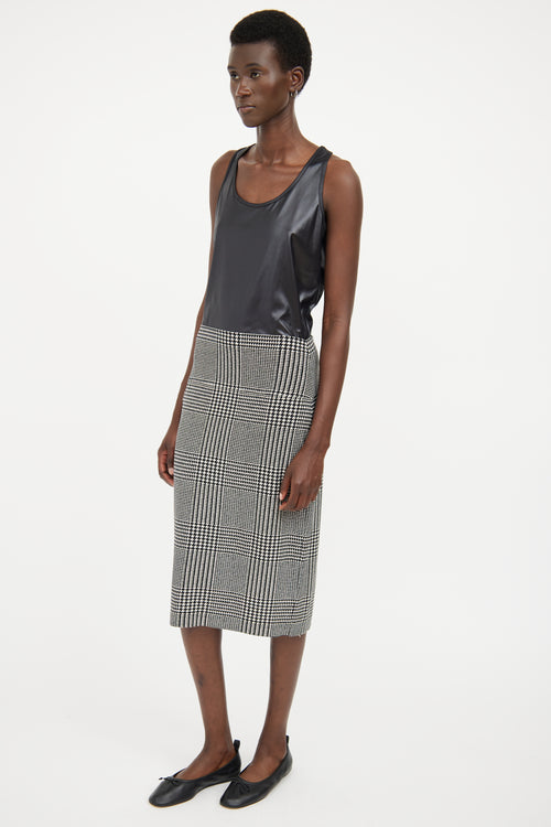 Norma Kamali Black & White Houndstooth Print Skirt