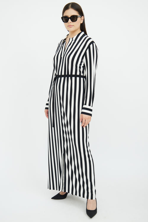 Norma Kamali Black & White Stripe Long Sleeve Dress