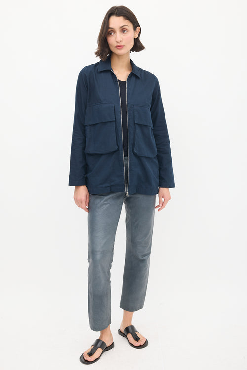 Norse Projects Navy Cotton & Hemp Two Pocket Zip Jacket