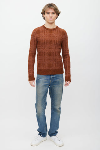Norse Projects Orange Wool Check Intarsia Sweater