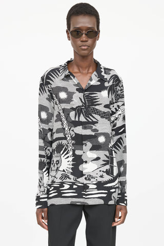 Saint Laurent 2013 Silk Printed Button Up Top