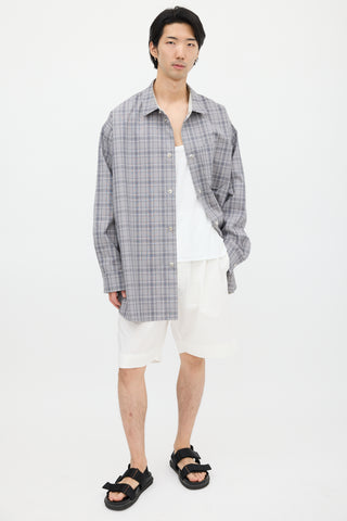 OAMC Grey & White Wool Plaid Shirt Jacket