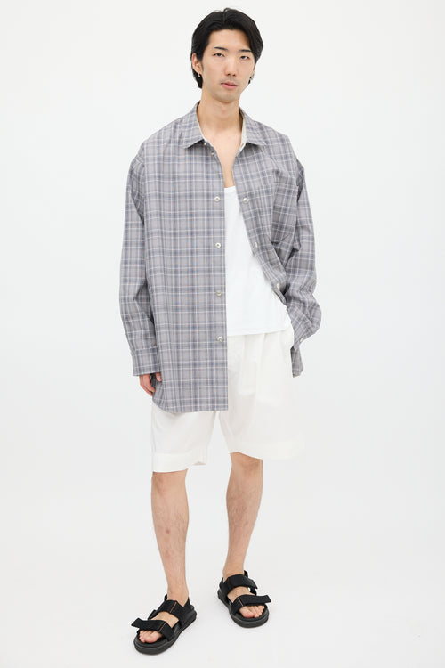 OAMC Grey & White Wool Plaid Shirt Jacket