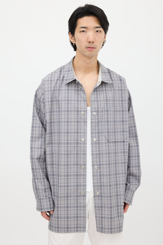 OAMC Grey & White Wool Plaid Shirt Jacket