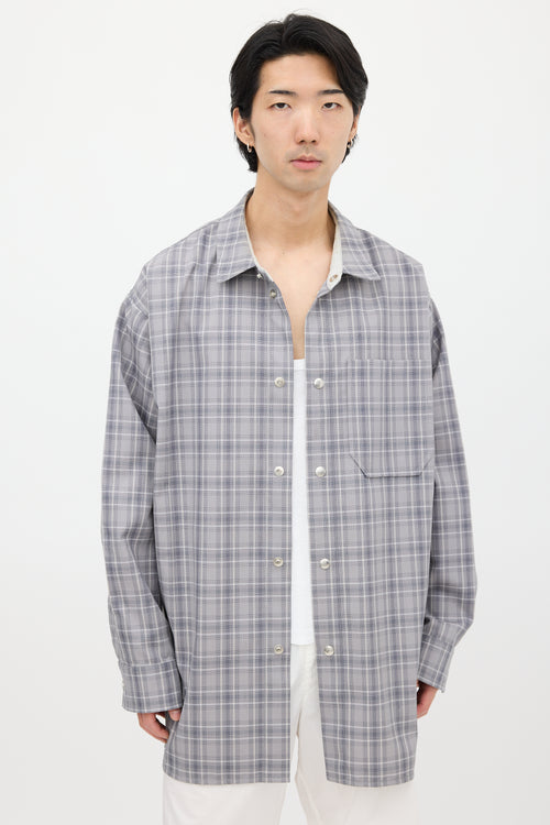 OAMC Grey & White Wool Plaid Shirt Jacket