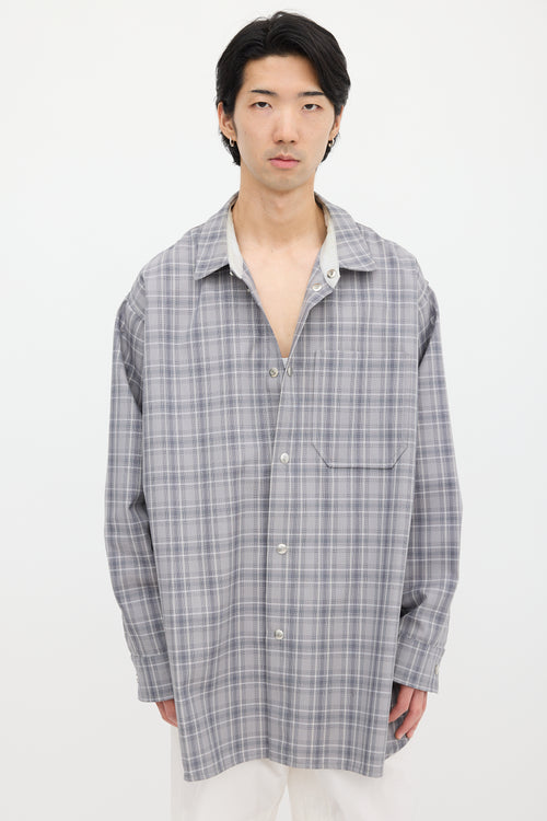OAMC Grey & White Wool Plaid Shirt Jacket