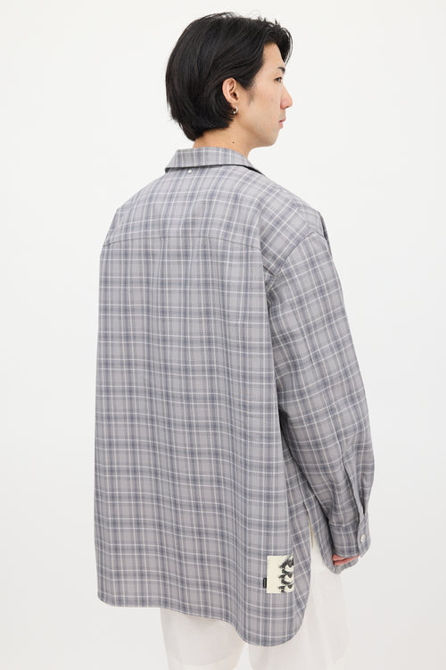 OAMC Grey & White Wool Plaid Shirt Jacket