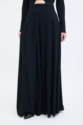 Oscar de la Renta Black Pleated Wide Leg Trouser