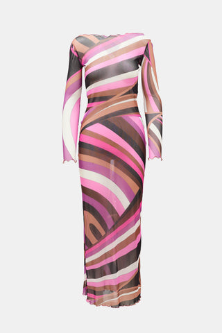 Emilio Pucci Sheer Mesh Printed Maxi Dress