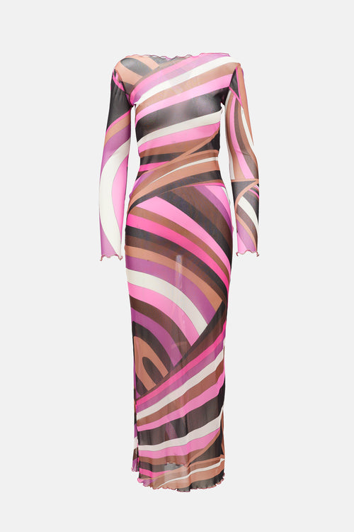 Emilio Pucci Sheer Mesh Printed Maxi Dress