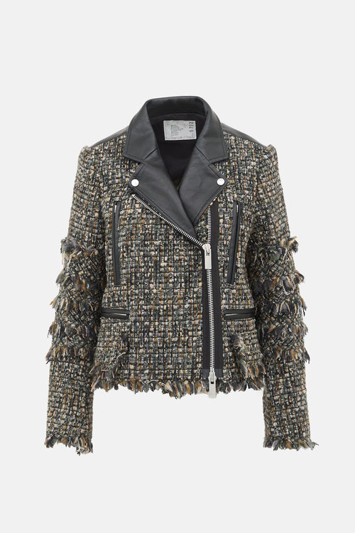 Sacai Leather & Tweed Biker Jacket