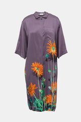 Dries Van Noten Silk Satin Floral Shirt Dress