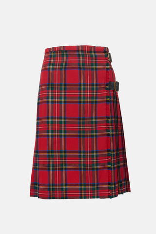 Burberry Wool Tartan Pleated Wrap Skirt