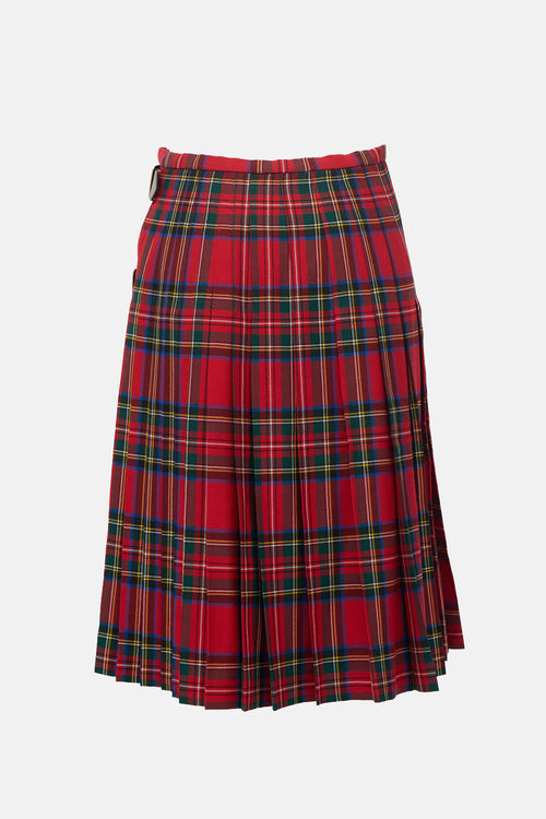Burberry Wool Tartan Pleated Wrap Skirt