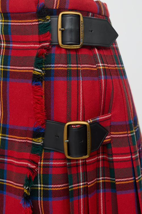Burberry Wool Tartan Pleated Wrap Skirt