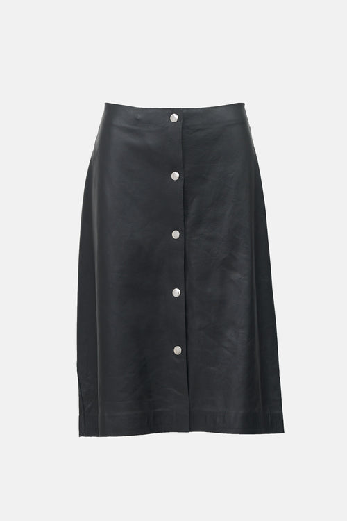 Victoria Beckham Leather Button Midi Skirt