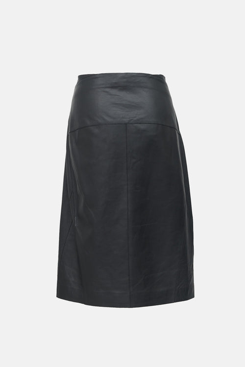 Victoria Beckham Leather Button Midi Skirt