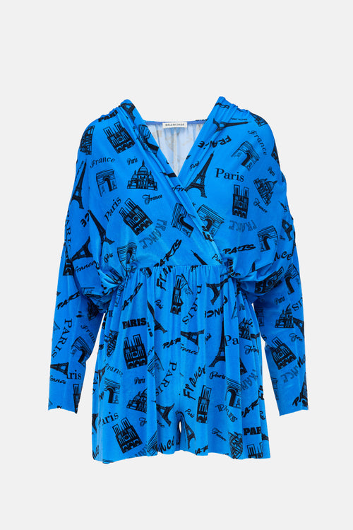 Balenciaga SS 2020 Velour Printed Romper