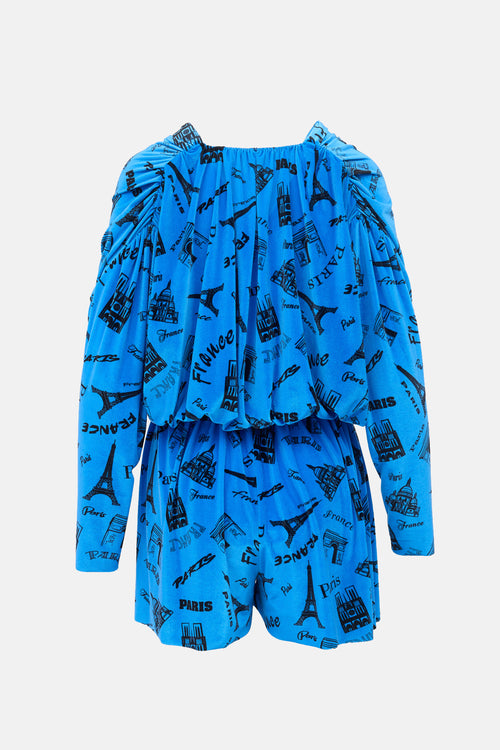Balenciaga SS 2020 Velour Printed Romper