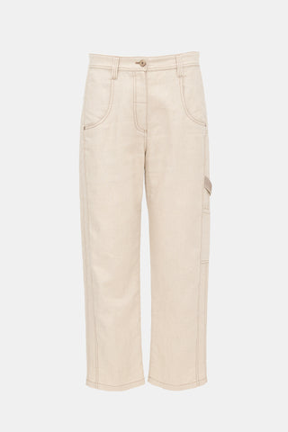 Brunello Cucinelli Linen Monili Straight Leg Pant