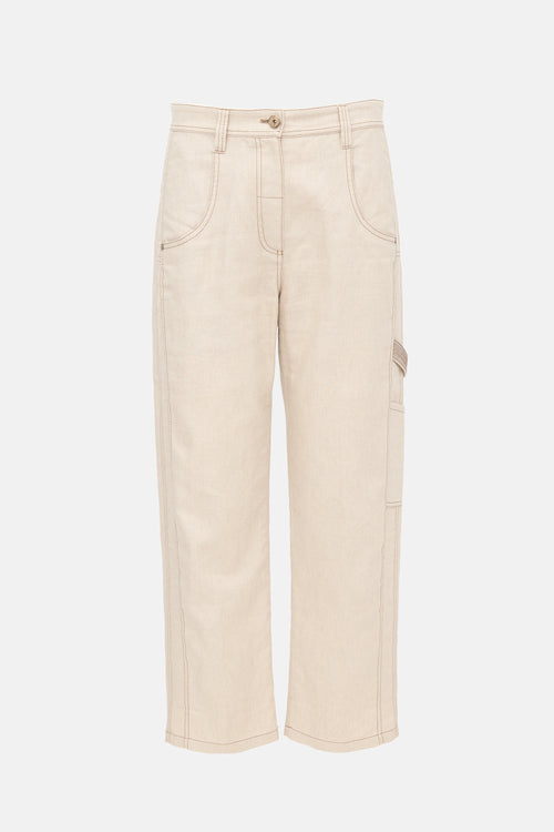 Brunello Cucinelli Linen Monili Straight Leg Pant