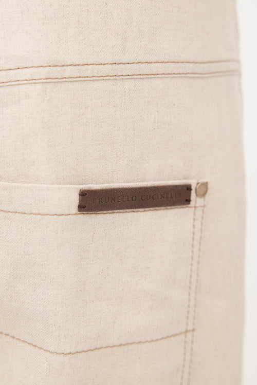 Brunello Cucinelli Linen Monili Straight Leg Pant