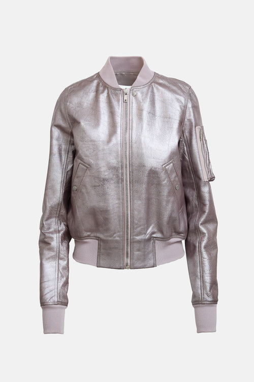 Rick Owens Metallic Leather Bomber Jacket