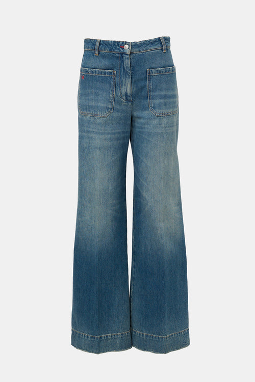Victoria Beckham Alina Distressed Wide Leg Jeans