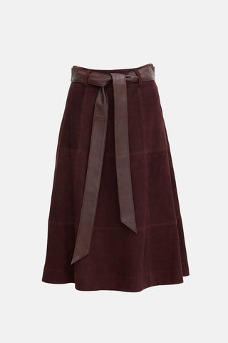 Alice + Olivia Suede Belted Midi Skirt