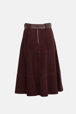 Alice + Olivia Suede Belted Midi Skirt