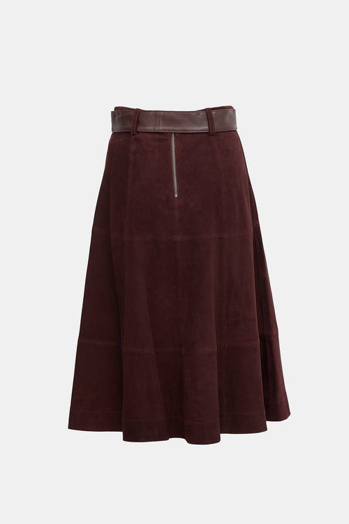Alice + Olivia Suede Belted Midi Skirt