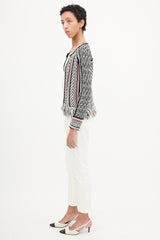 Oscar de la Renta Black & Multi Woven Fringe Cardigan