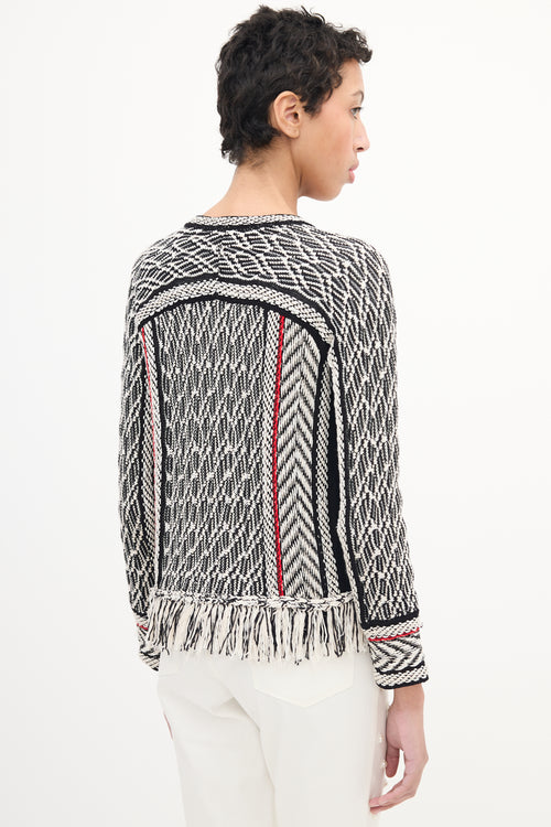 Oscar de la Renta Black & Multi Woven Fringe Cardigan