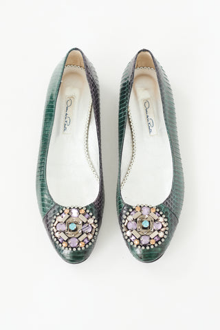 Oscar de la Renta Exotic Crystal Embellished Flat