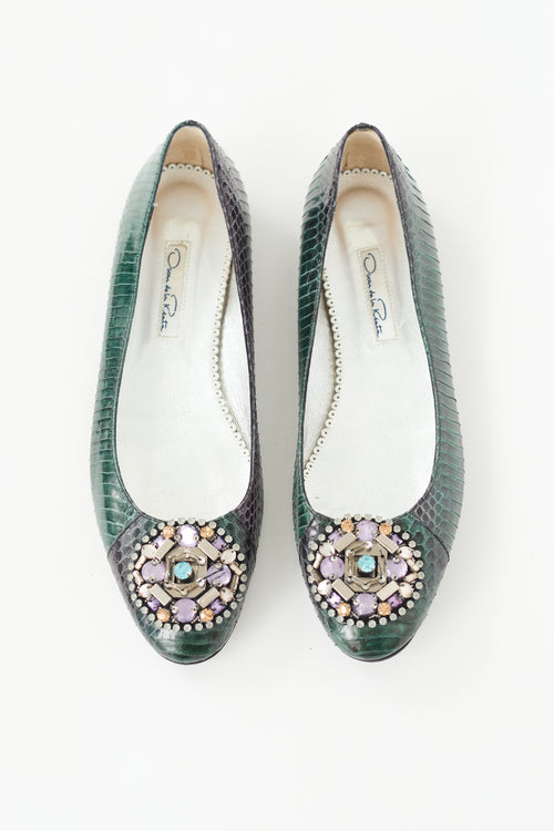 Oscar de la Renta Exotic Crystal Embellished Flat
