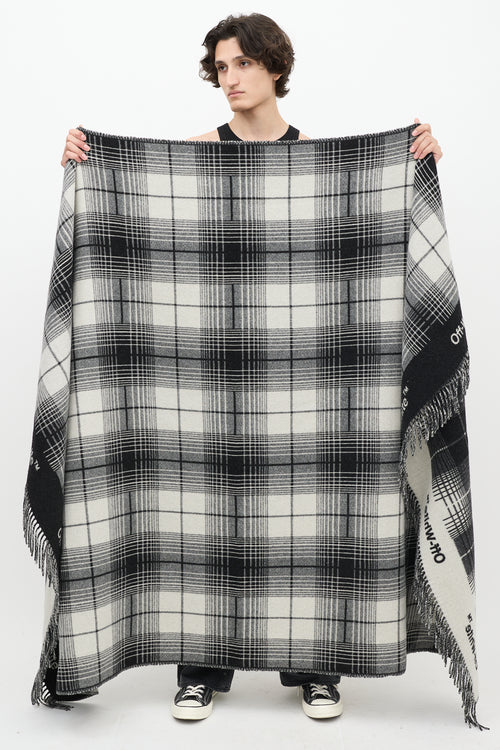 Off-White 2013 Black & Grey Wool Plaid Fringe Blanket