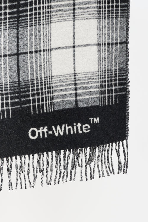 Off-White 2013 Black & Grey Wool Plaid Fringe Blanket