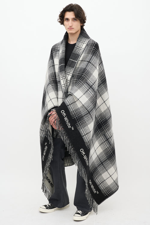 Off-White 2013 Black & Grey Wool Plaid Fringe Blanket