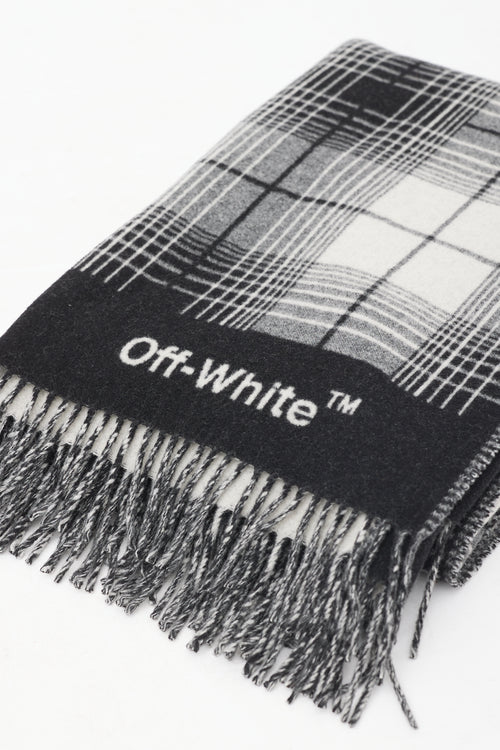 Off-White 2013 Black & Grey Wool Plaid Fringe Blanket