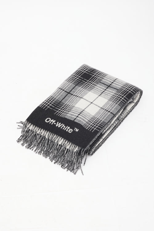 Off-White 2013 Black & Grey Wool Plaid Fringe Blanket