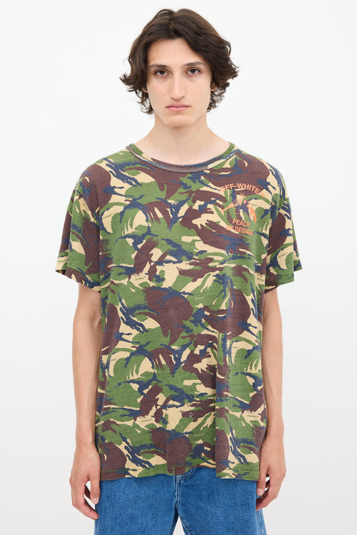 Off-White 2013 Green & Multicolour Graphic Camouflage T-Shirt