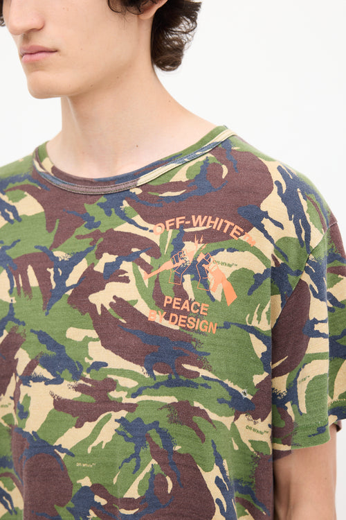 Off-White 2013 Green & Multicolour Graphic Camouflage T-Shirt