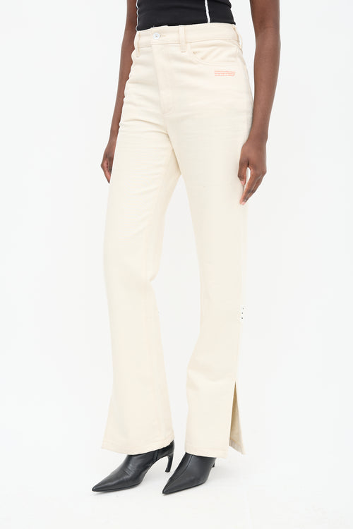 Off-White Beige High Waist Slit Trouser