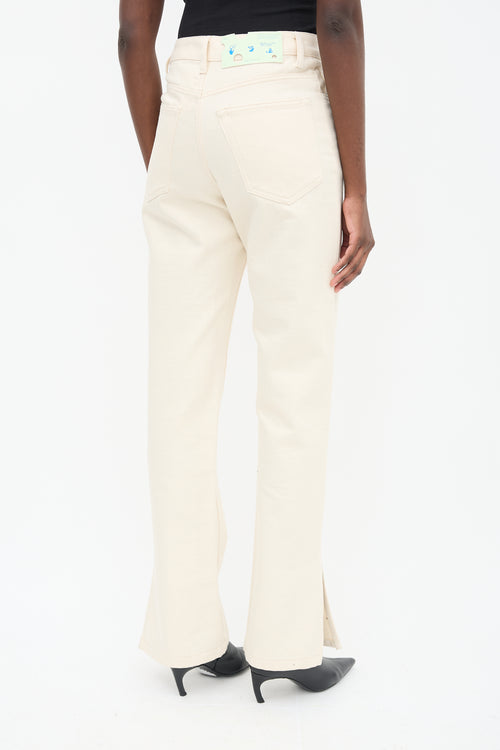 Off-White Beige High Waist Slit Trouser